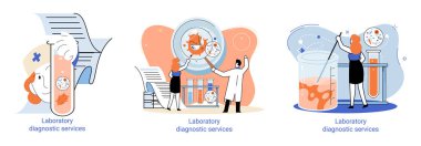 Laboratuvar teşhisi metaforu, sağlık göstergeleri araştırma tedavi muayene kliniği. Doktorun sağlık ve rutin muayenesi. İlaç reçetelerini, laboratuvar ekipmanlarını analiz eder