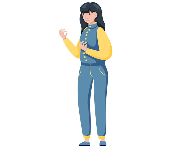 Chica Pie Haciendo Gestos Mano Mujer Joven Ropa Casual Pie — Vector de stock