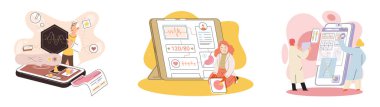 Çevrimiçi tıbbi danışmanlık ve destek metaforu. Çevrimiçi doktor. Sağlık hizmetleri, doktora sorun. Tele tıp e-sağlık servisi. Terapist telefon ekranını arıyor. Hastaların teşhisi