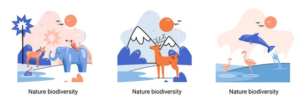 Biodiversity Nature Environment Variety Life Earth Planet Saving Wildlife Ecosystem — Stock Vector