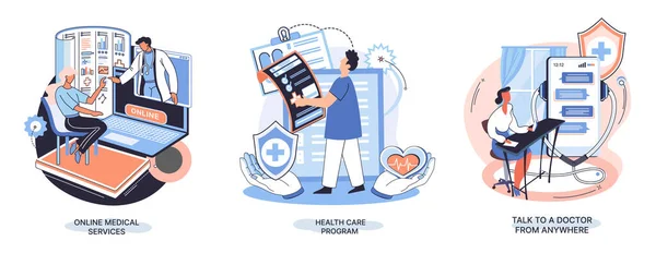Мобильная Медицина Mhealth Онлайн Врач Онлайн Медицинские Услуги Программа Здравоохранения — стоковый вектор