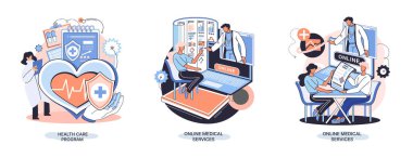 Çevrimiçi tıbbi hizmetler mobil uygulama danışmanlığı ve reçeteli tıp profesyonel doktoru hasta, teletıp konsepti metaforu, sağlık hizmetleri programı