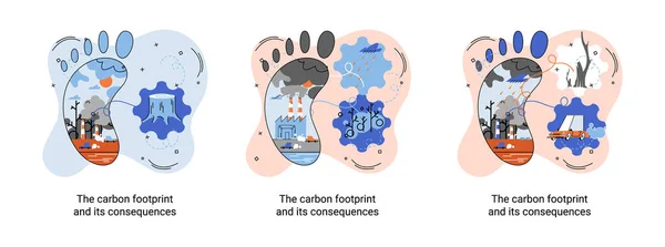 Carbon Footprint Consequences Metaphor Causes Climate Change Planet Record High — Stock Vector