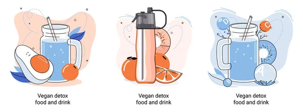 Biologische Und Vitaminreiche Getränke Veganes Essen Und Trinken Zur Entgiftung — Stockvektor