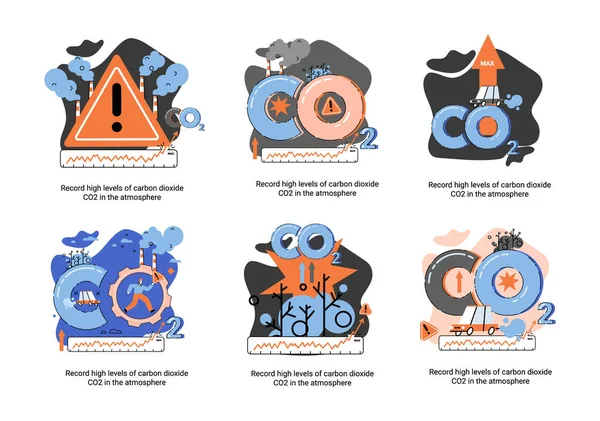 Rekordhöga Nivåer Koldioxid Co2 Atmosfär Industriutsläppen Påverkar Förändringarna Koldioxidkoncentrationen Orsaker — Stock vektor