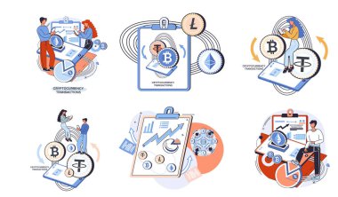 Kripto para değişimi ve işlemler. Bitcoin cüzdanı, Ethereum takas platformu dijital para, yatırım teknolojisi. Çevrimiçi para piyasası, finans ticareti. Elektronik bankacılık