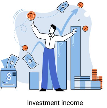 Yatırım, para biriktirme ve büyüme konsepti metaforu. Haritaları ve gelir artışının göstergelerini analiz eder. Menkul kıymetler ve ticari olmayan diğer yatırımlardan elde edilen yatırım gelirleri