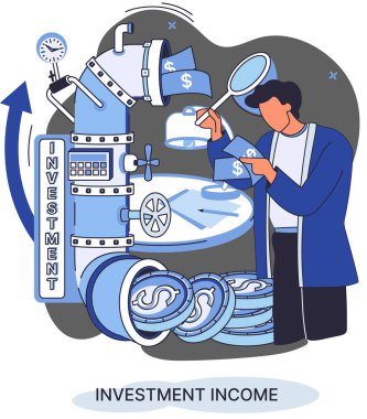 Yatırım, para biriktirme ve büyüme konsepti metaforu. Haritaları ve gelir artışının göstergelerini analiz eder. Menkul kıymetler ve ticari olmayan diğer yatırımlardan elde edilen yatırım gelirleri