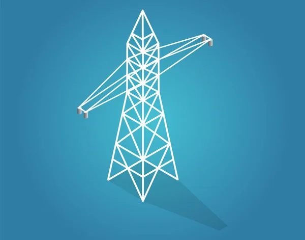 高压电力线 在蓝色背景上具有电流等距结构的输电塔 线路能源技术和工业电气 钢铁建筑设备 — 图库矢量图片