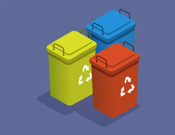 Lixo Latas Lixo Com Placa Triagem Lixo Reciclagem Coleta Separação — Vetor de Stock