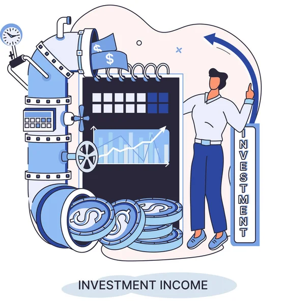 Investimenti Risparmio Denaro Finanza Concetto Crescita Aziendale Metafora Analizza Grafici — Vettoriale Stock