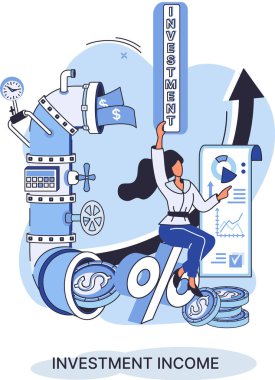 Yatırım, para biriktirme ve büyüme konsepti metaforu. Haritaları ve gelir artışının göstergelerini analiz eder. Menkul kıymetler ve ticari olmayan diğer yatırımlardan elde edilen yatırım gelirleri