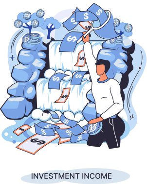 Yatırım, para biriktirme ve büyüme konsepti metaforu. Haritaları ve gelir artışının göstergelerini analiz eder. Menkul kıymetler ve ticari olmayan diğer yatırımlardan elde edilen yatırım gelirleri