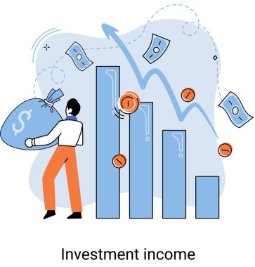 Yatırım, para biriktirme ve büyüme konsepti metaforu. Haritaları ve gelir artışının göstergelerini analiz eder. Menkul kıymetler ve ticari olmayan diğer yatırımlardan elde edilen yatırım gelirleri