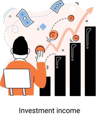 Yatırım, para biriktirme ve büyüme konsepti metaforu. Haritaları ve gelir artışının göstergelerini analiz eder. Menkul kıymetler ve ticari olmayan diğer yatırımlardan elde edilen yatırım gelirleri