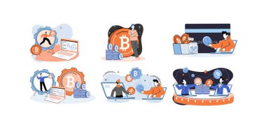 Kripto para birimi bitcoin madencilik metaforu Blockchain takas platformu. Siber bankacılık prosedürleri, bitcoin ticareti, cüzdan. Nakit işlemleri. Dijital para birimi, kripto para birimi pazarı, gizli madencilik