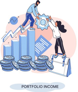 Dolar veya para birimli yatırım portföyü, alım-satım, piyasa değeri konsepti, iş adamı yatırımcı veya madeni paralarla ticaret bakiyesi portföyü. Finansörler borsa kârını analiz ediyorlar