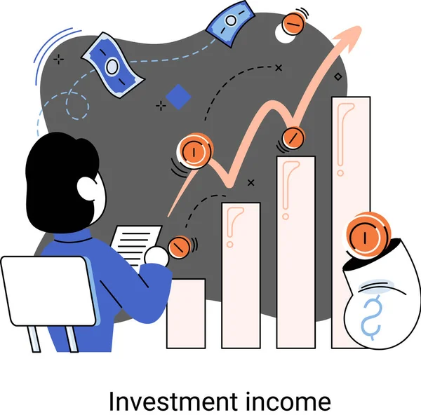 Investimenti Risparmio Denaro Finanza Concetto Crescita Aziendale Metafora Analizza Grafici — Vettoriale Stock