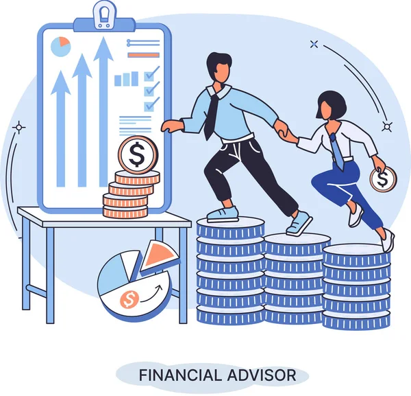 Financial Advisor Giving Advice Investment Money Market Analysis Management Planning — 图库矢量图片