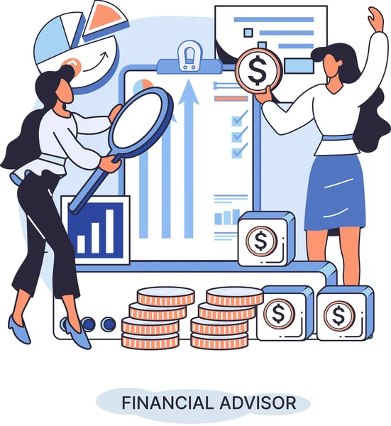 Financial Advisor Giving Advice Investment Money Market Analysis Management Planning — Stock Vector