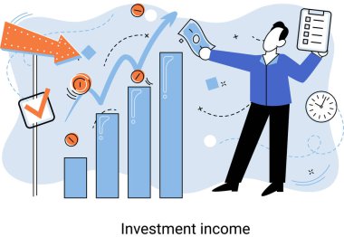 Yatırım, para biriktirme ve büyüme konsepti metaforu. Haritaları ve gelir artışının göstergelerini analiz eder. Menkul kıymetler ve ticari olmayan diğer yatırımlardan elde edilen yatırım gelirleri