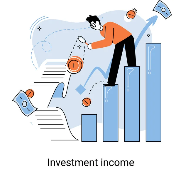 お金を節約し 成長ビジネスの概念のメタファー 収益成長のチャートと指標を分析します 有価証券その他の非商業投資配当による投資収入 — ストックベクタ