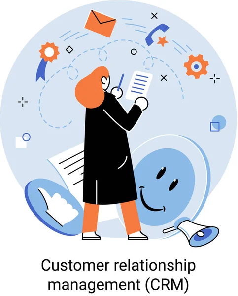 Crm Concept Customer Relationship Management Flat Icons Accounting System Planning — Stockvektor