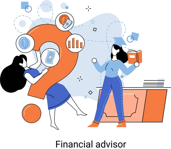 Financial Advisor Giving Advice Investment Money Market Analysis Management Planning — 스톡 벡터