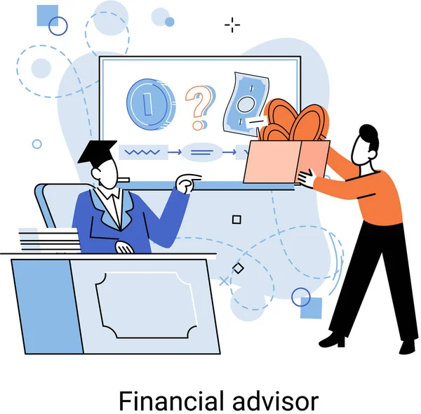 Financial Advisor Giving Advice Investment Money Market Analysis Management Planning — Vettoriale Stock