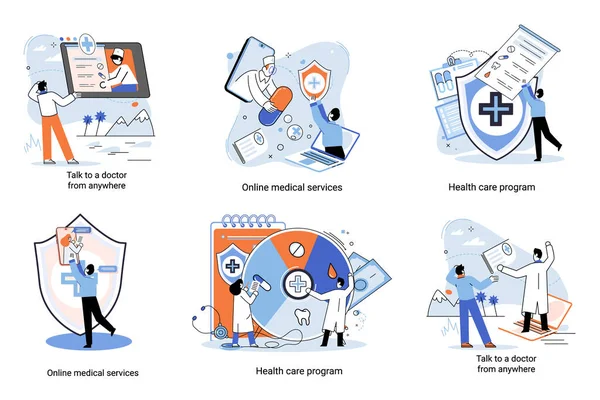 Мобільна Медицина Онлайн Лікар Онлайнові Медичні Послуги Програма Охорони Здоров — стоковий вектор