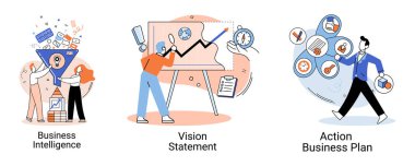 İş istihbarat faaliyet planı. Stratejik planlama otomasyon süreci. Misyon kuralları vizyon beyanı rekabetçi zeka, hedefler eylem planı, sadakat soyut metafor, takım çalışması