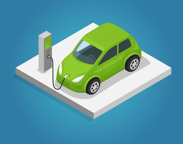 Moderne Elektrische Slimme Auto Opladen Auto Parkeren Bij Oplader Station — Stockvector