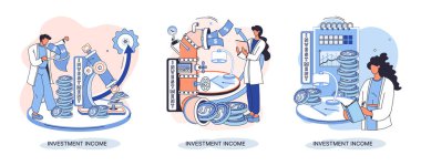 Yatırım, para biriktirme ve büyüme konsepti metaforu. Haritaları ve gelir artışının göstergelerini analiz eder. Menkul kıymetler ve ticari olmayan diğer yatırımlardan elde edilen yatırım gelirleri