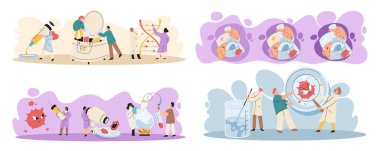 Antivirüs aşısı. Bilimsel araştırmalar yapan bilim insanları, laboratuvar asistanları tıbbi laboratuvar araştırmacılarında çalışan deney tüpleri kimyasal deneyler yapan sıvılar ve ekipmanlar. Virüs laboratuvarda