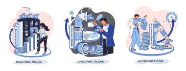 Yatırım, para biriktirme ve büyüme konsepti metaforu. Haritaları ve gelir artışının göstergelerini analiz eder. Menkul kıymetler ve ticari olmayan diğer yatırımlardan elde edilen yatırım gelirleri
