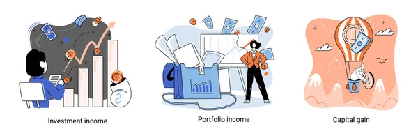 Capital Gain Portfolio Income Investment Income Investments Bonds Cash Flow — Vector de stock