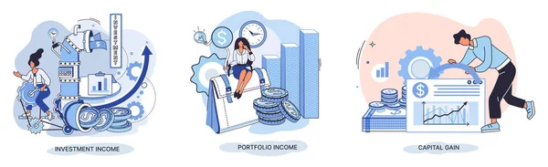 Capital Gain Portfolio Income Investment Income Investments Bonds Cash Flow — 스톡 벡터