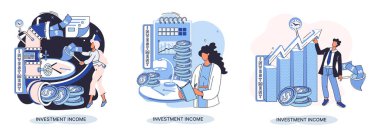 Yatırım, para biriktirme ve büyüme konsepti metaforu. Haritaları ve gelir artışının göstergelerini analiz eder. Menkul kıymetler ve ticari olmayan diğer yatırımlardan elde edilen yatırım gelirleri