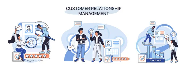 Crm Metaphor Customer Relationship Management Application Software Organizations Automatisation Customer — Vetor de Stock