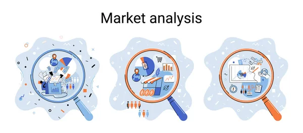 Market Statistics Data Analysis Metaphor Marketing Strategy Development Business Research — Image vectorielle
