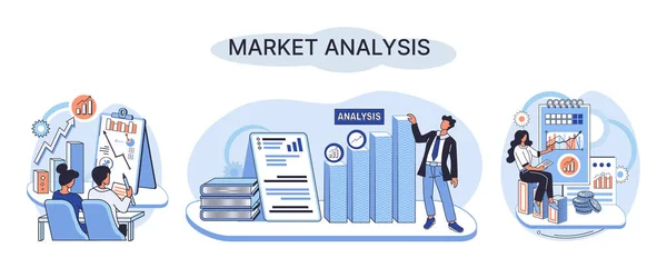 Market Analysis Metaphor Marketing Strategy Development Business Research Identify Business — Image vectorielle
