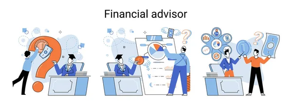 Financial Advisor Giving Advice Investment Money Market Analysis Management Planning — Vector de stock