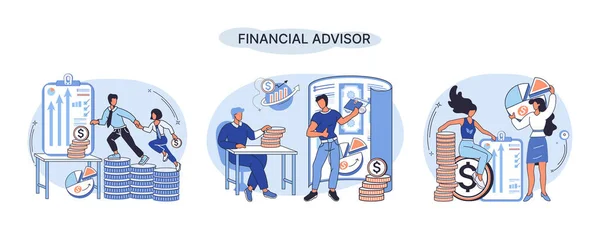 Financial Advisor Giving Advice Investment Money Market Analysis Management Planning — Stock Vector