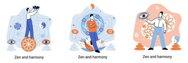Zen Harmony Metaphor Meditation Practice Balance Relaxation Mindfulness Calm Person — Stock Vector