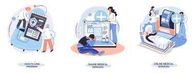 Çevrimiçi tıbbi hizmetler mobil uygulama danışma ve reçeteli tıp profesyonel doktor herhangi bir yerdeki hastaya teletıp metaforu, sağlık programı bağlayan ve danışmanlık yapan