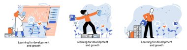 Gelişme ve büyüme. Kendi kendine öğrenme metaforu, online emoloyee eğitim mesafesi e-öğrenme. Yetenek gelişimi. Kendi kendini geliştirme programı başarıya giden yolda. Profesyonel eğitime ulaşma hedefi