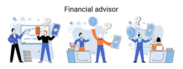 Financial Advisor Giving Advice Investment Money Market Analysis Management Planning — Stok Vektör