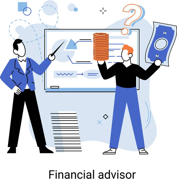 Financial Advisor Giving Advice Investment Money Market Analysis Management Planning — Stock Vector