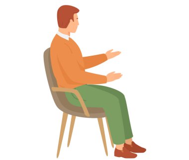 Sandalyede oturan ve beyazlar içinde diziyi izleyen adam. Seyirci koltuğundaki erkek karakter bir şeye bakıyor. Seyirciler arasında gülümseyen adam elleriyle duygularını ifade eder, seyirci başka tarafa bakar.