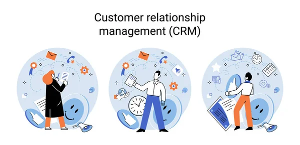 Crm Metaphor Customer Relationship Management Application Software Organizations Automatisation Customer — Vector de stock